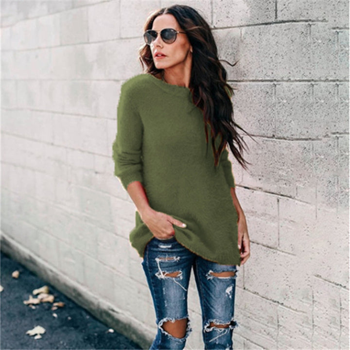 Damen nan kuscheliger Oversize-Strickpullover mit Rundhalsausschnitt Hoch-Tief-Saum und Seitenschlitzen Echo Archiv