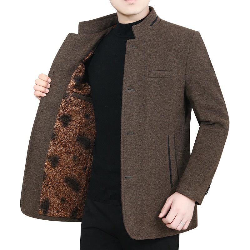 Herren Eleganter Stehkragen-Kurzmantel mit kontrastierendem Musterfutter – Montevé