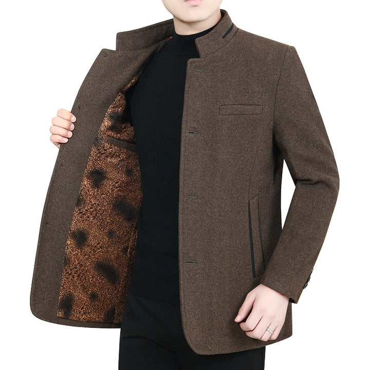 Herren Eleganter Stehkragen-Kurzmantel mit kontrastierendem Musterfutter – Montevé
