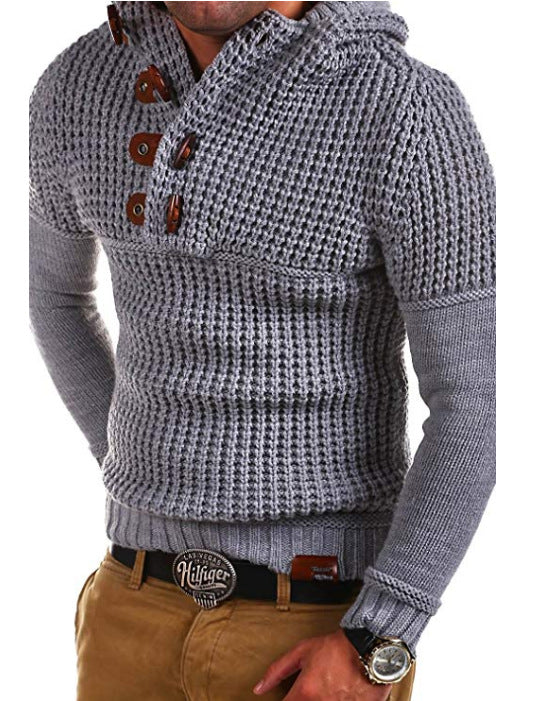 Herren Strickpullover mit kapuze und Holzknöpfen Echoarchiv
