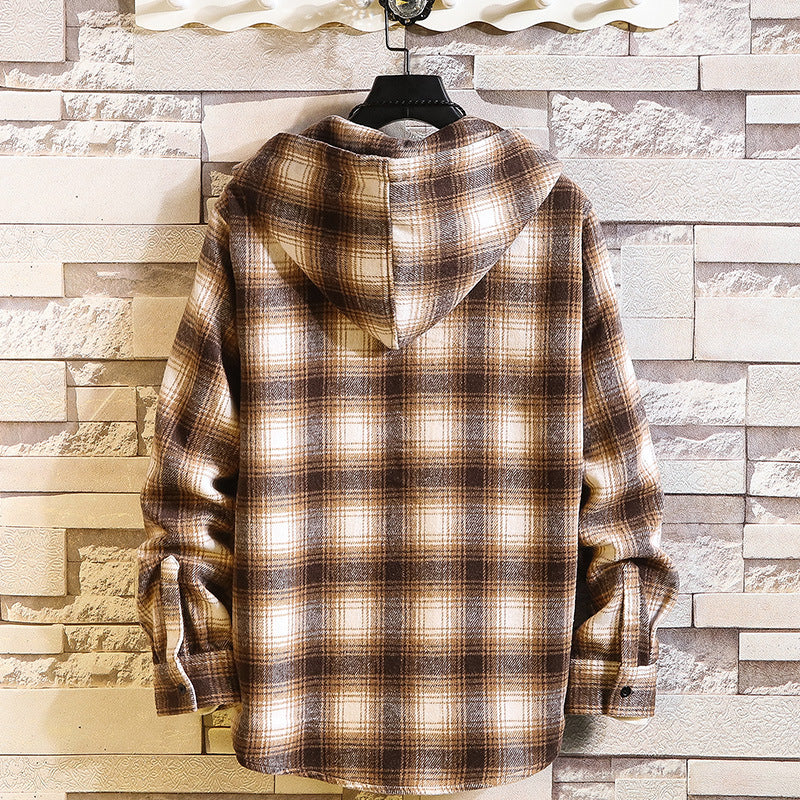 Herren Kariertes Overshirt-Hoodie aus Flanell mit Kapuze und Brusttasche Echo Archiv