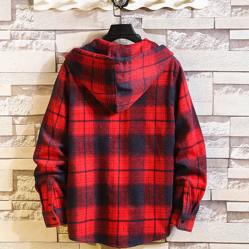 Herren Karo‑Flanell‑Hoodie‑Overshirt mit Kapuze, Brusttasche und Knopfleiste Echo Archiv