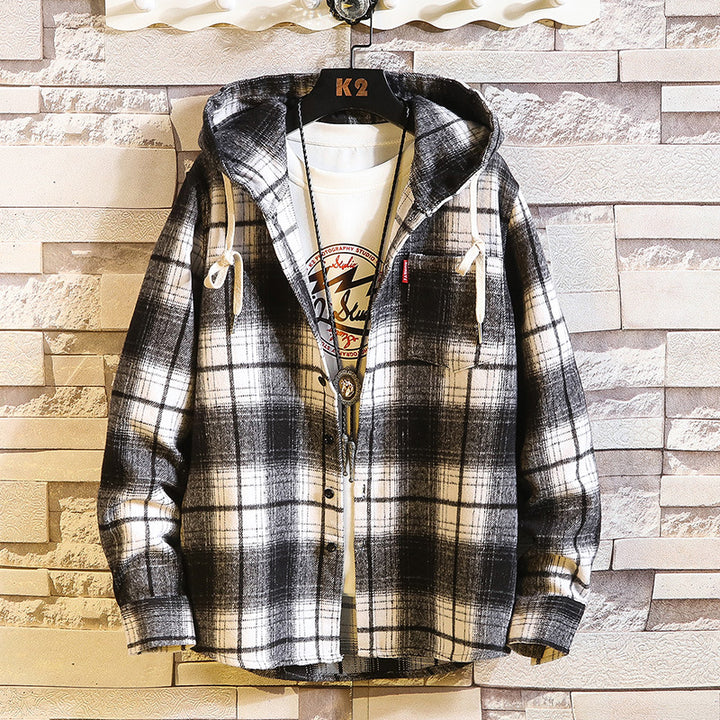 Herren Karo‑Flanell‑Hoodie‑Overshirt mit Kapuze, Brusttasche und Knopfleiste Echo Archiv