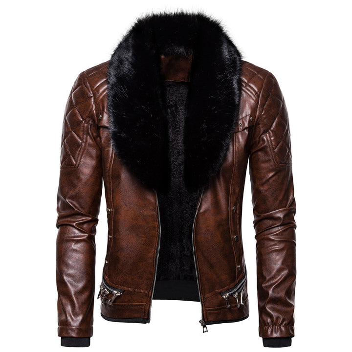 Herren Kunstlederjacke mit luxuriösem Fellkragen Echoarchiv