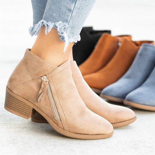 Damen Kurzschaft-Stiefelette im Minimalstil mit asymmetrischem Schaft und seitlichem Reißverschluss – Varelle