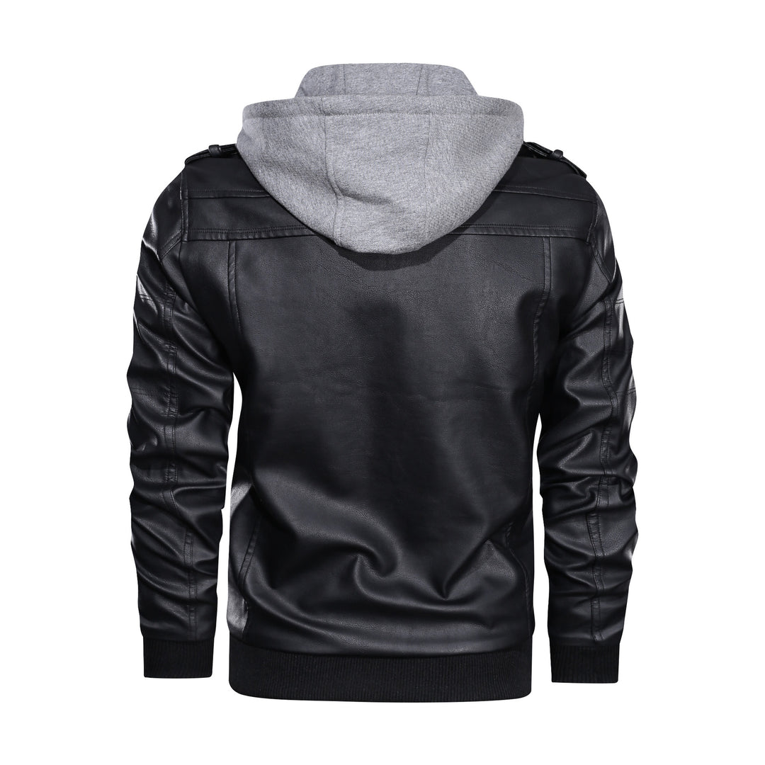 Herren Lederimitat-Bomberjacke mit Kapuzeneinsatz im Sweat-Look & Utility-Details Echoarchiv