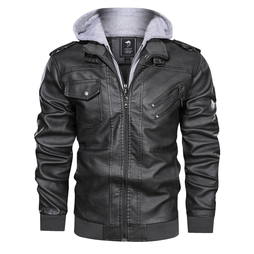 Herren Lederimitat-Bomberjacke mit Kapuzeneinsatz im Sweat-Look & Utility-Details Echoarchiv