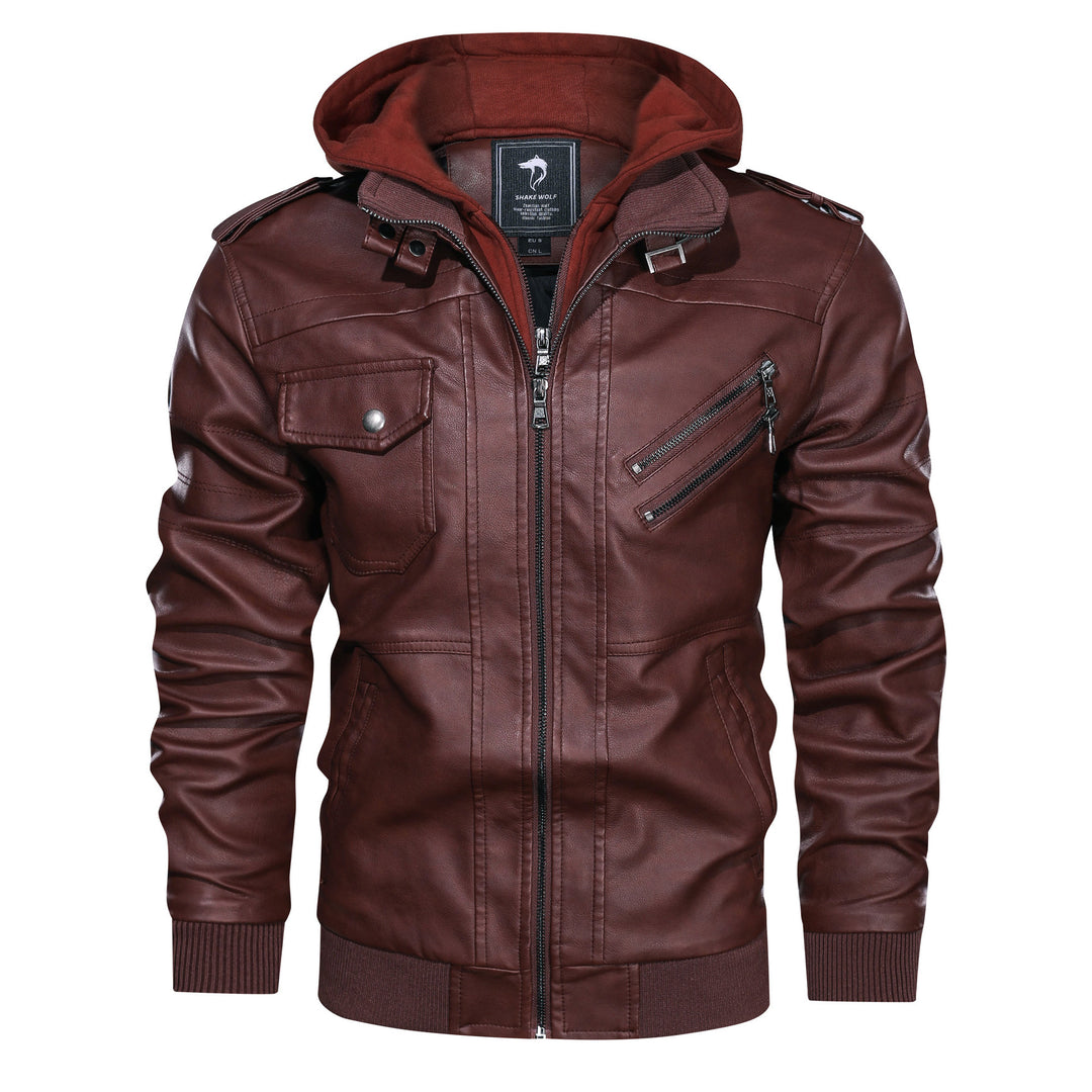 Herren Lederimitat-Bomberjacke mit Kapuzeneinsatz im Sweat-Look & Utility-Details Echoarchiv