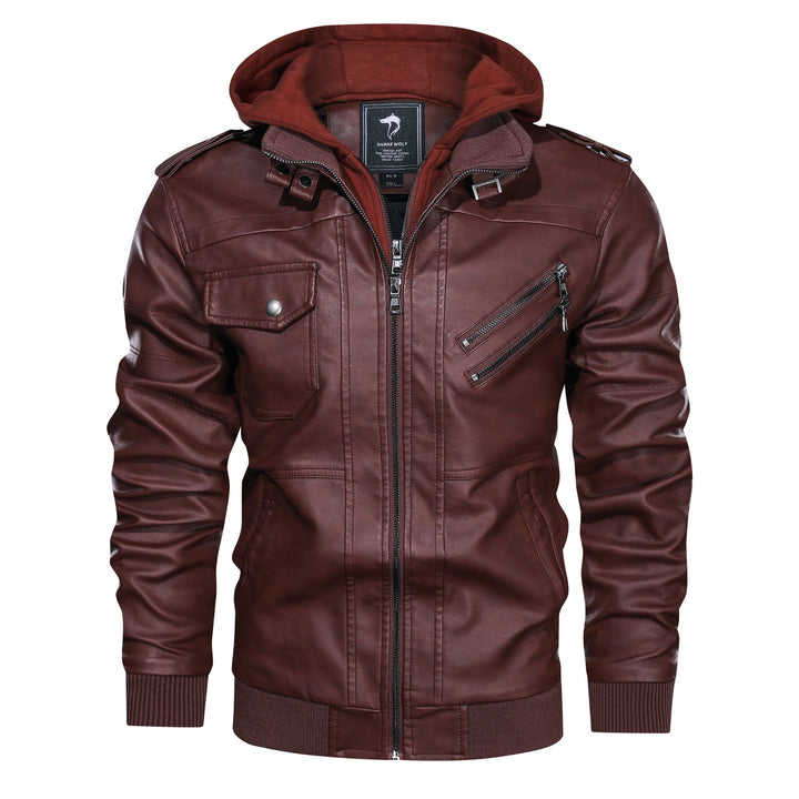 Herren Lederimitat-Bomberjacke mit Kapuzeneinsatz im Sweat-Look & Utility-Details Echoarchiv
