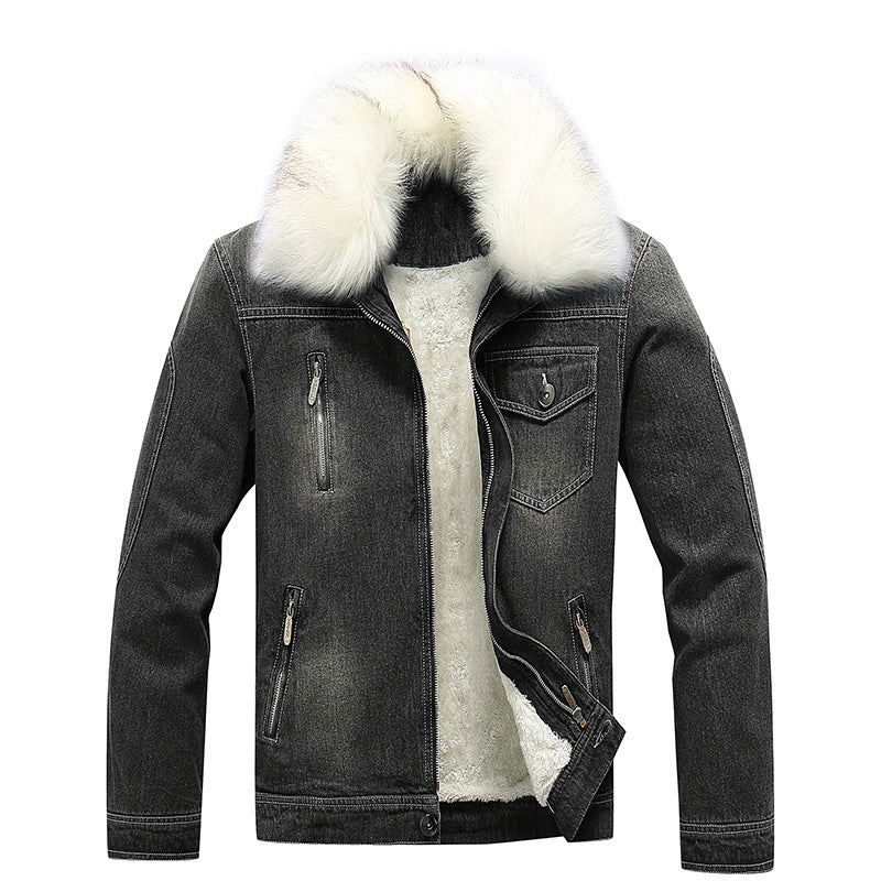 Herren Denimjacke mit Sherpa-Innenfutter und abnehmbarem Kunstfellkragen Echoarchiv