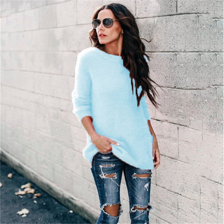 Damen nan kuscheliger Oversize-Strickpullover mit Rundhalsausschnitt Hoch-Tief-Saum und Seitenschlitzen Echo Archiv