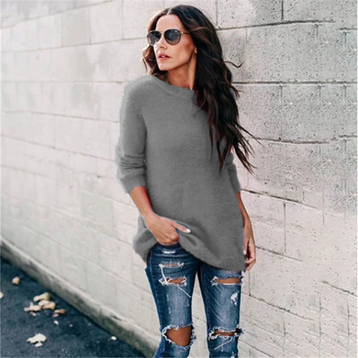 Damen nan kuscheliger Oversize-Strickpullover mit Rundhalsausschnitt Hoch-Tief-Saum und Seitenschlitzen Echo Archiv