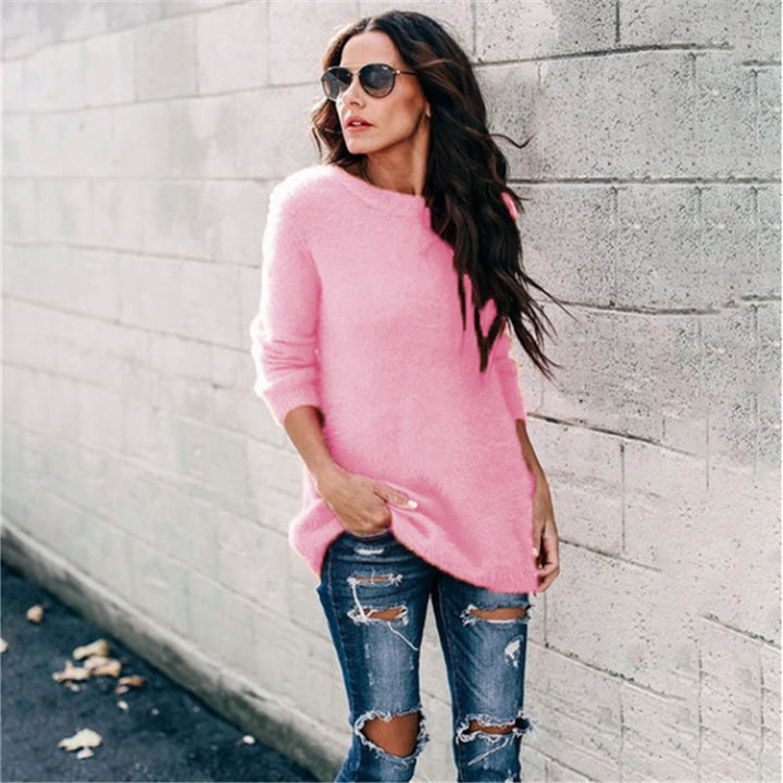 Damen nan kuscheliger Oversize-Strickpullover mit Rundhalsausschnitt Hoch-Tief-Saum und Seitenschlitzen Echo Archiv