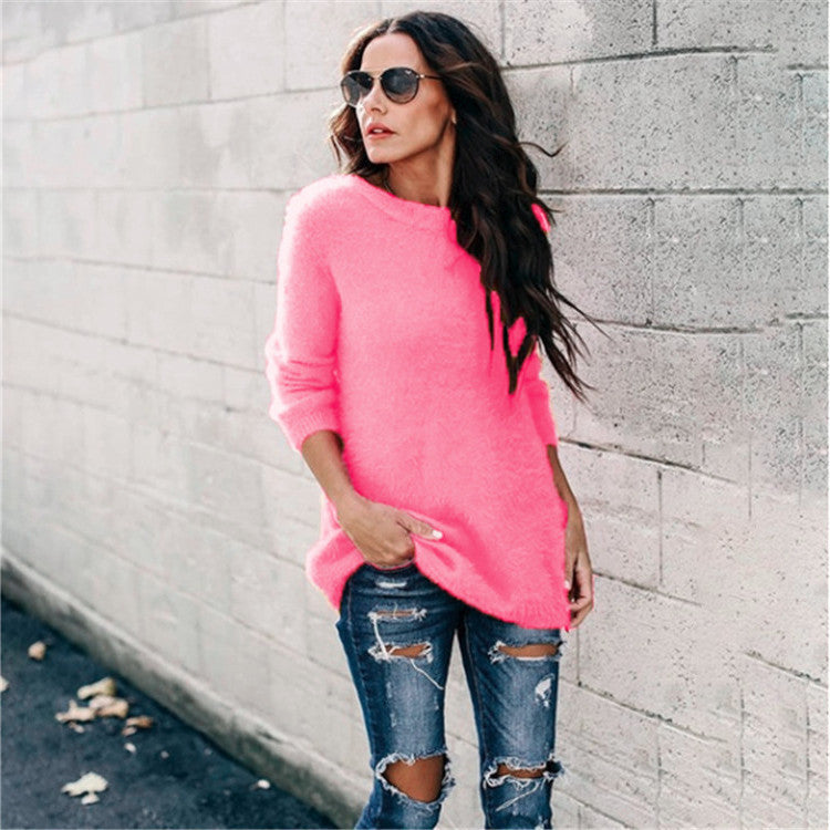 Damen nan kuscheliger Oversize-Strickpullover mit Rundhalsausschnitt Hoch-Tief-Saum und Seitenschlitzen Echo Archiv