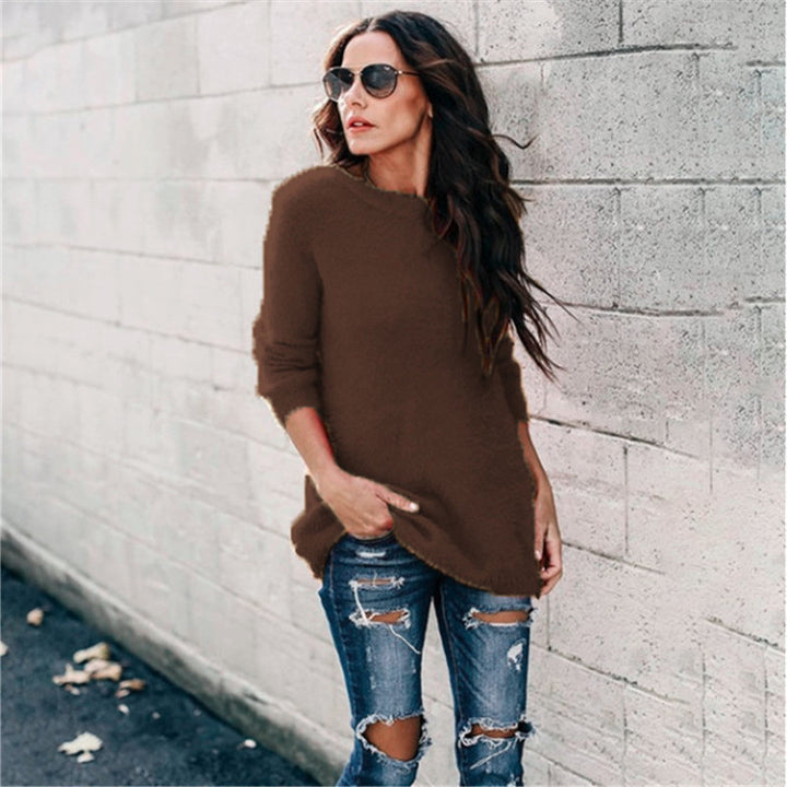 Damen nan kuscheliger Oversize-Strickpullover mit Rundhalsausschnitt Hoch-Tief-Saum und Seitenschlitzen Echo Archiv