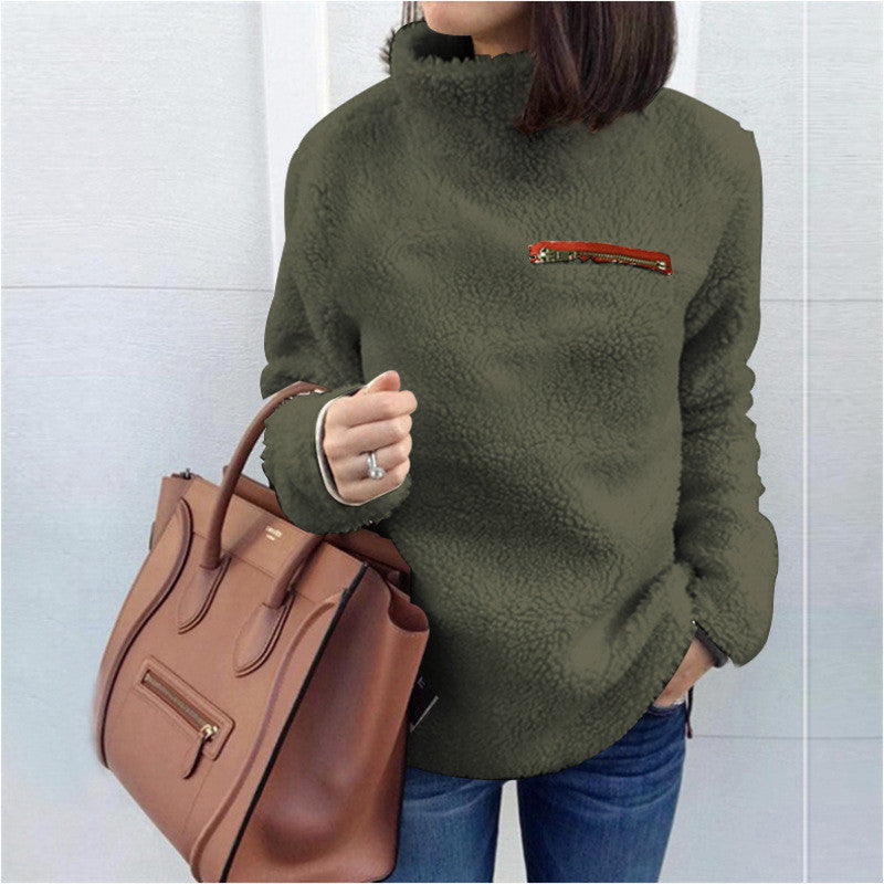 Damen nan kuscheliger Teddy-Fleecepullover mit Stehkragen und Brustreißverschluss Echo Archiv