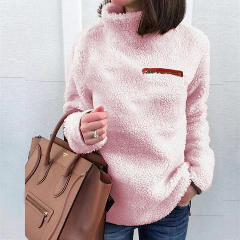Damen nan kuscheliger Teddy-Fleecepullover mit Stehkragen und Brustreißverschluss Echo Archiv