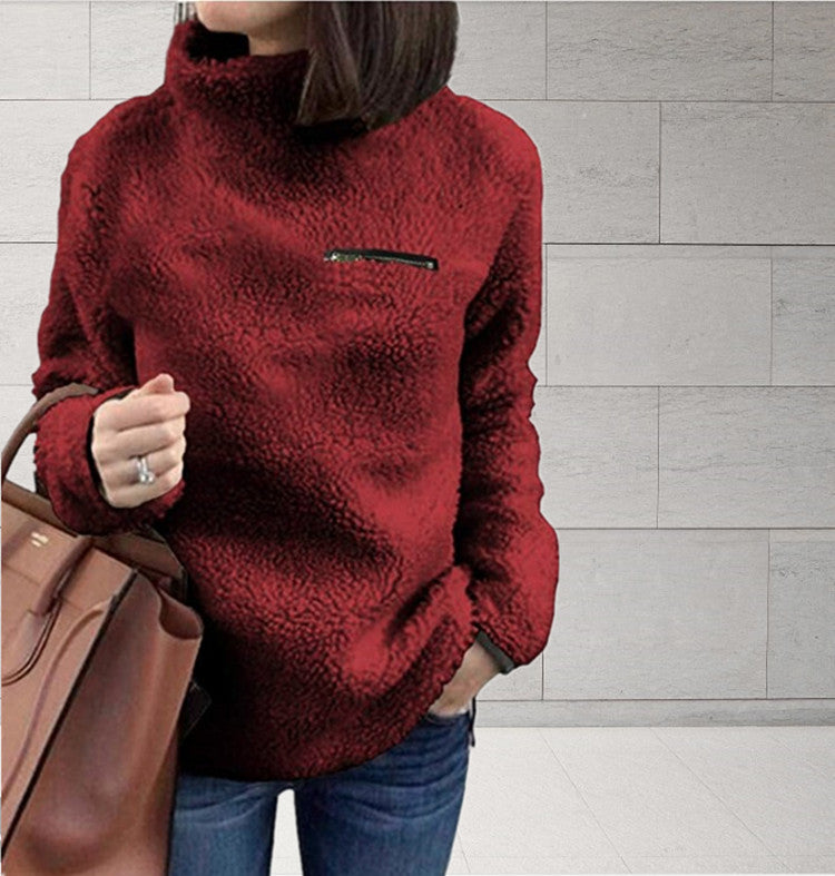 Damen nan kuscheliger Teddy-Fleecepullover mit Stehkragen und Brustreißverschluss Echo Archiv
