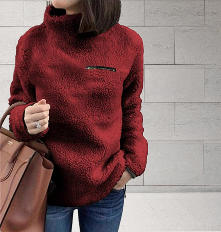 Damen nan kuscheliger Teddy-Fleecepullover mit Stehkragen und Brustreißverschluss Echo Archiv