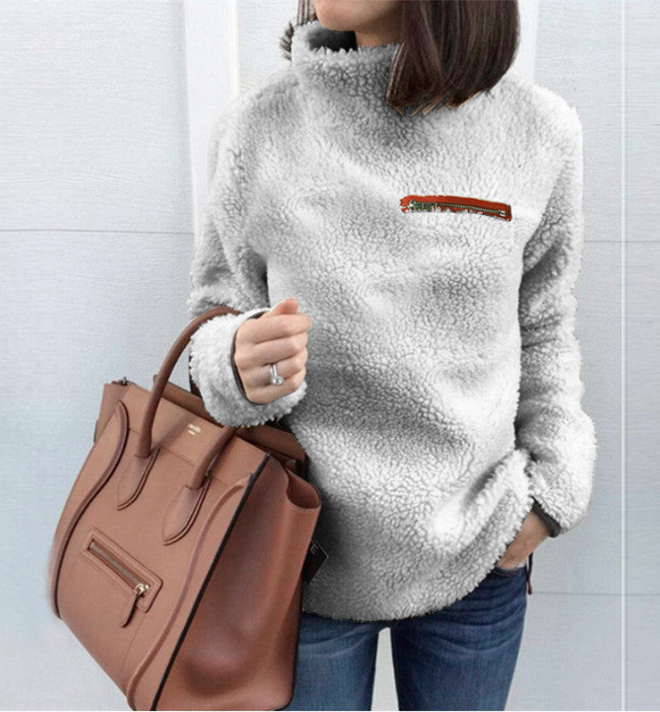 Damen nan kuscheliger Teddy-Fleecepullover mit Stehkragen und Brustreißverschluss Echo Archiv