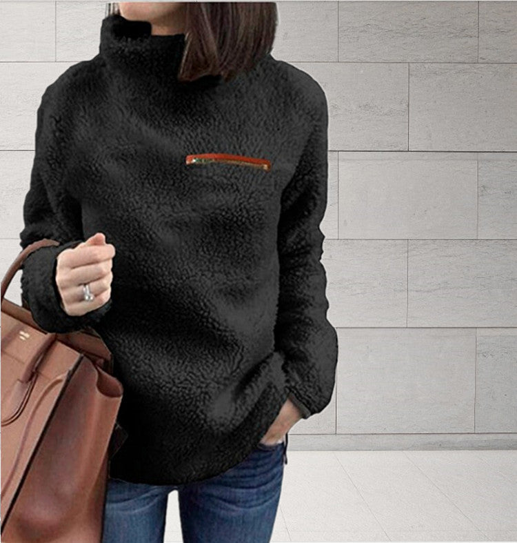 Damen nan kuscheliger Teddy-Fleecepullover mit Stehkragen und Brustreißverschluss Echo Archiv
