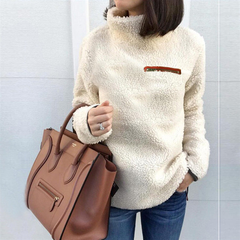 Damen nan kuscheliger Teddy-Fleecepullover mit Stehkragen und Brustreißverschluss Echo Archiv