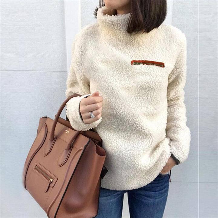 Damen nan kuscheliger Teddy-Fleecepullover mit Stehkragen und Brustreißverschluss Echo Archiv
