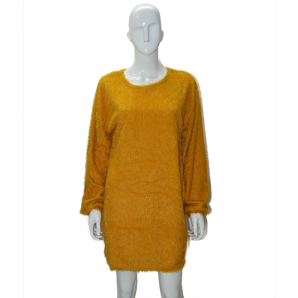 Damen Kuscheliges Oversize Plüsch-Kleid mit Rundhalsausschnitt Echoarchiv