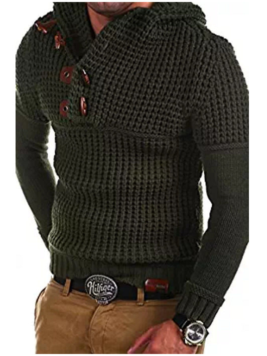 Herren Strickpullover mit kapuze und Holzknöpfen Echoarchiv