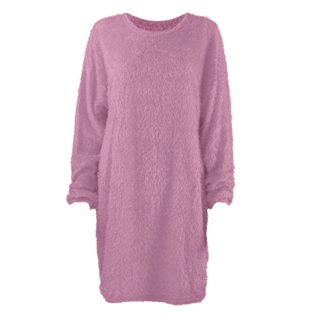 Damen Kuscheliges Oversize Plüsch-Kleid mit Rundhalsausschnitt Echoarchiv