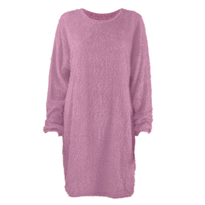 Damen Kuscheliges Oversize Plüsch-Kleid mit Rundhalsausschnitt Echoarchiv