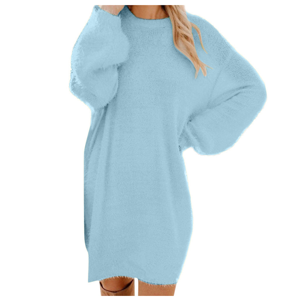 Damen Kuscheliges Oversize Plüsch-Kleid mit Rundhalsausschnitt Echoarchiv