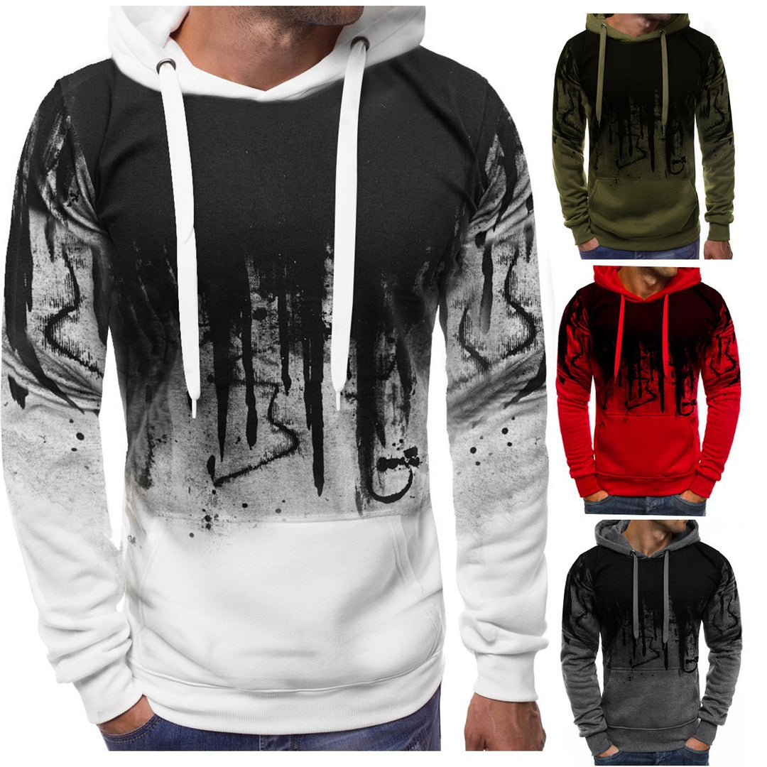 Herren Kapuzenpullover mit verlaufendem Drip-Print, Kängurutasche und kontrastierender Kapuzenfütterung – Cavarno