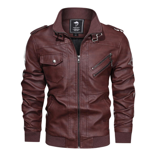 Herren Lederjacke im Biker-Stil mit Stehkragen, Reißverschluss-Taschen und elastischen Bündchen Echoarchiv
