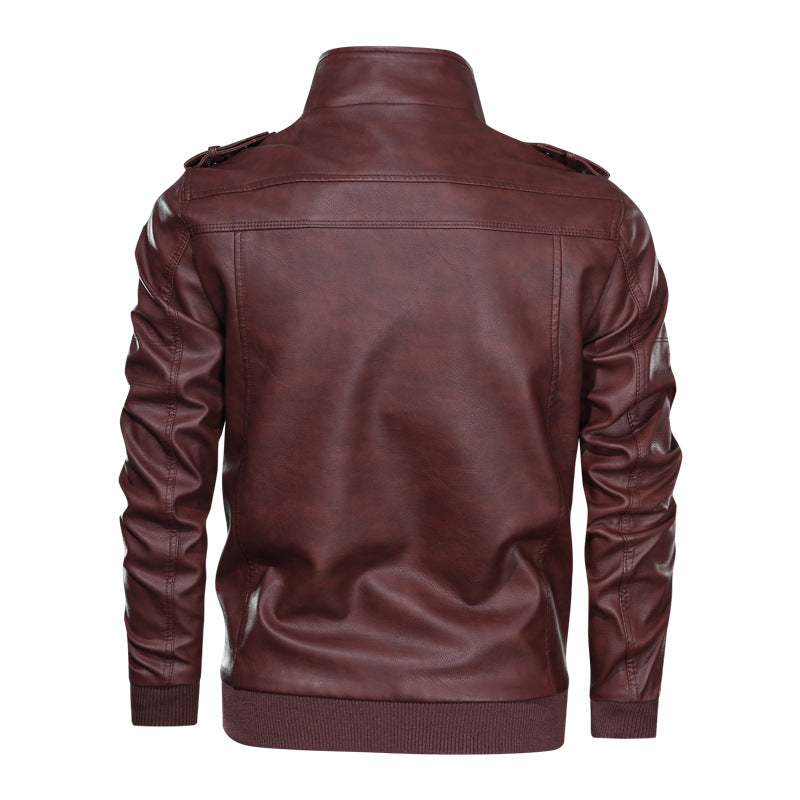 Herren Lederjacke im Biker-Stil mit Stehkragen, Reißverschluss-Taschen und elastischen Bündchen Echoarchiv