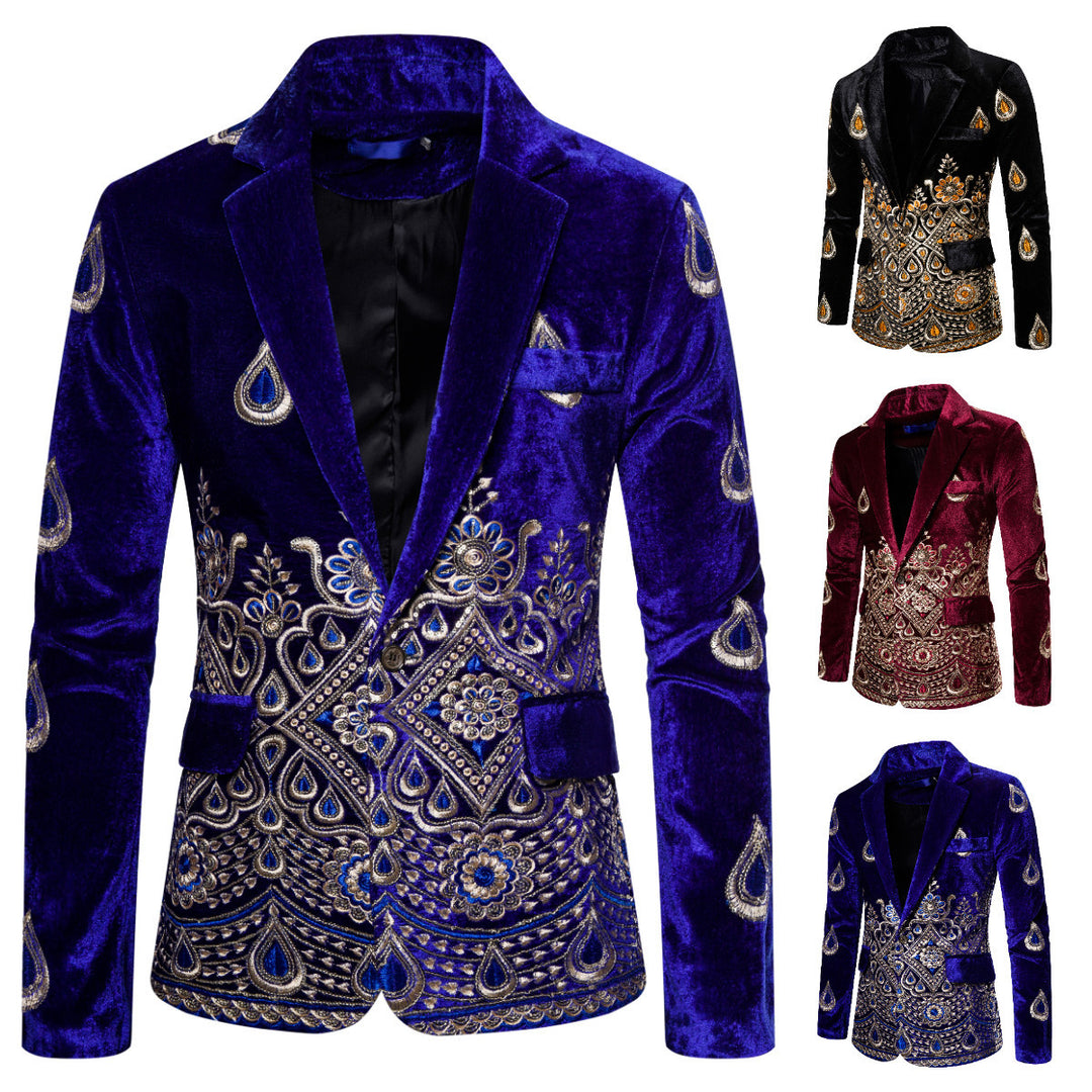 Herren eleganter Samtblazer mit kunstvollem Stickdesign Echoarchiv