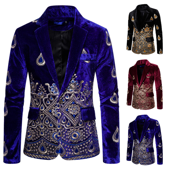 Herren eleganter Samtblazer mit kunstvollem Stickdesign Echoarchiv