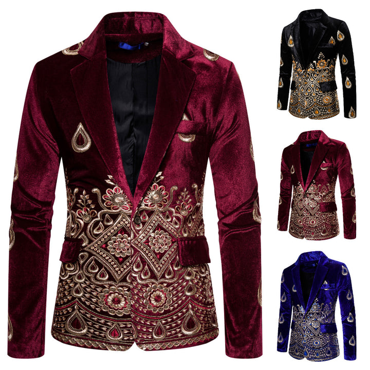 Herren eleganter Samtblazer mit kunstvollem Stickdesign Echoarchiv