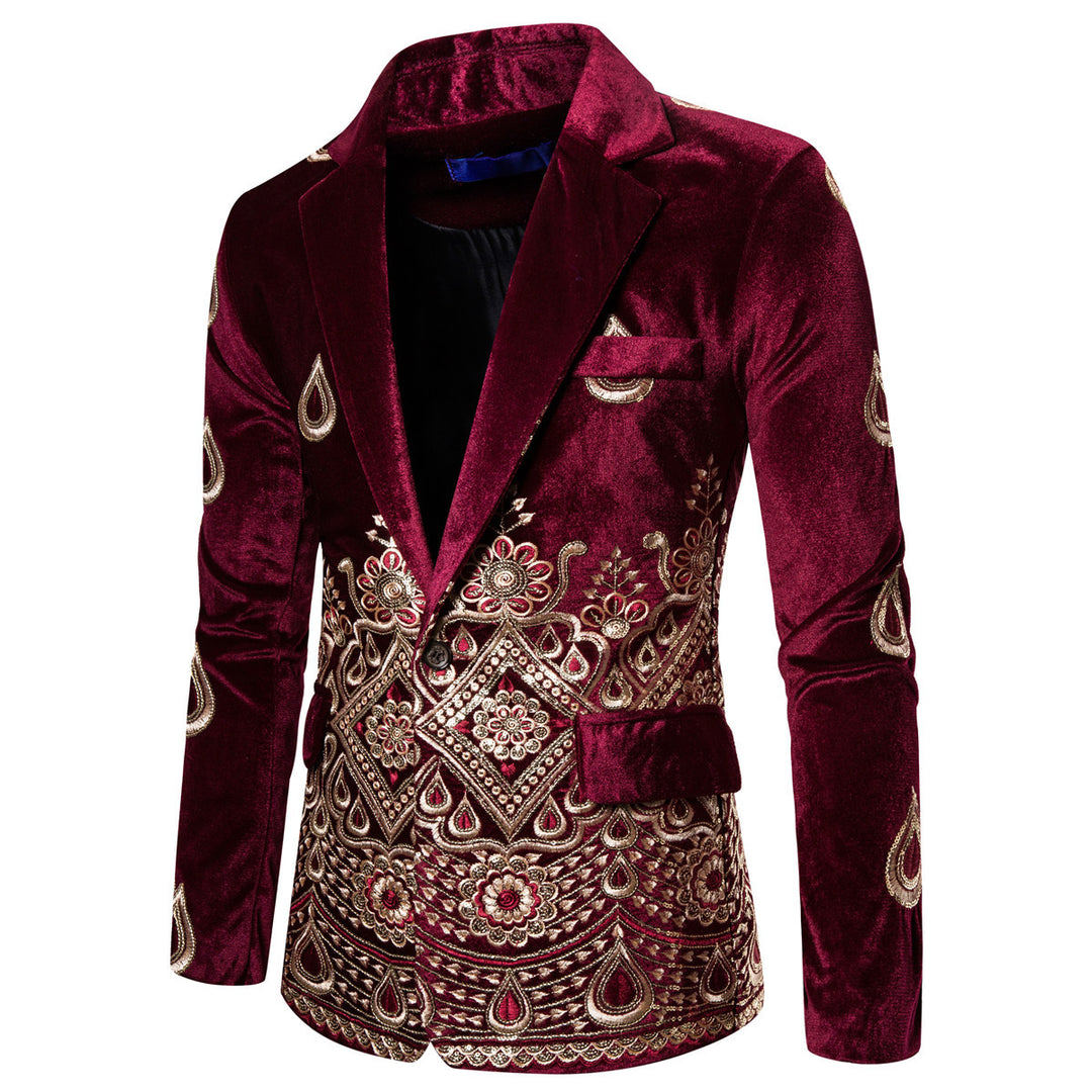Herren eleganter Samtblazer mit kunstvollem Stickdesign Echoarchiv