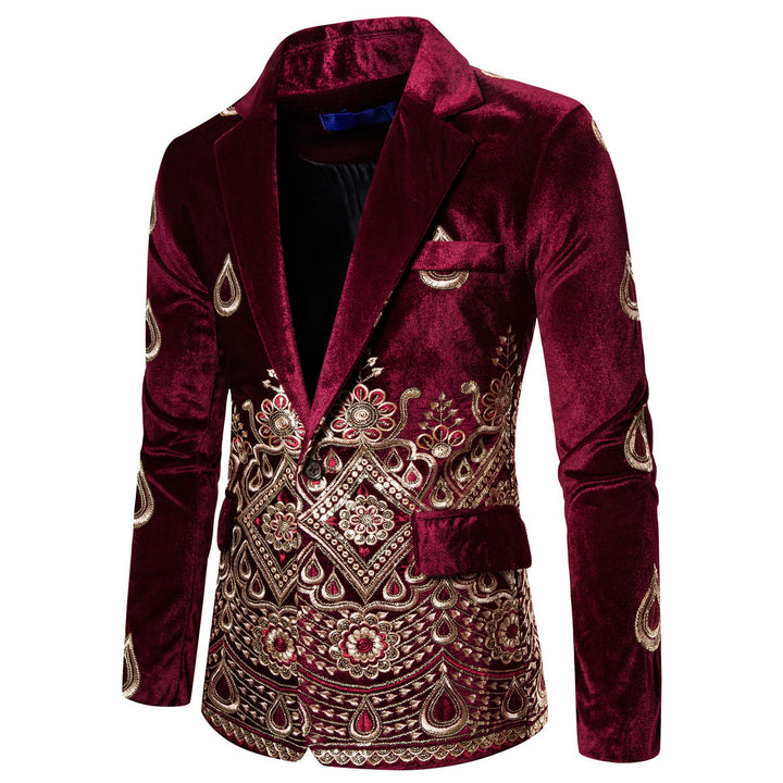Herren eleganter Samtblazer mit kunstvollem Stickdesign Echoarchiv
