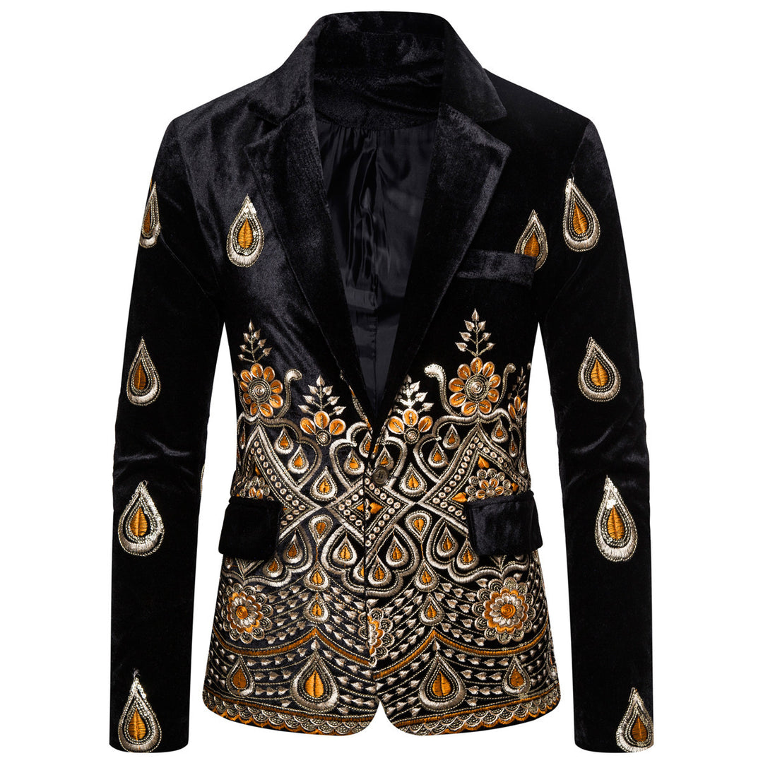 Herren eleganter Samtblazer mit kunstvollem Stickdesign Echoarchiv