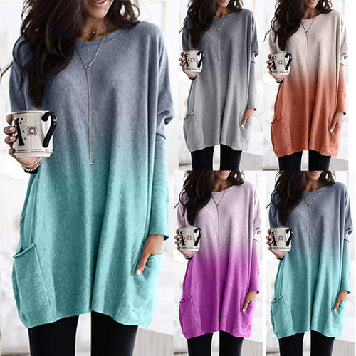 Damen Übergröße Stricktunika mit Ombre-Effekt und Patttaschen – Mavelle