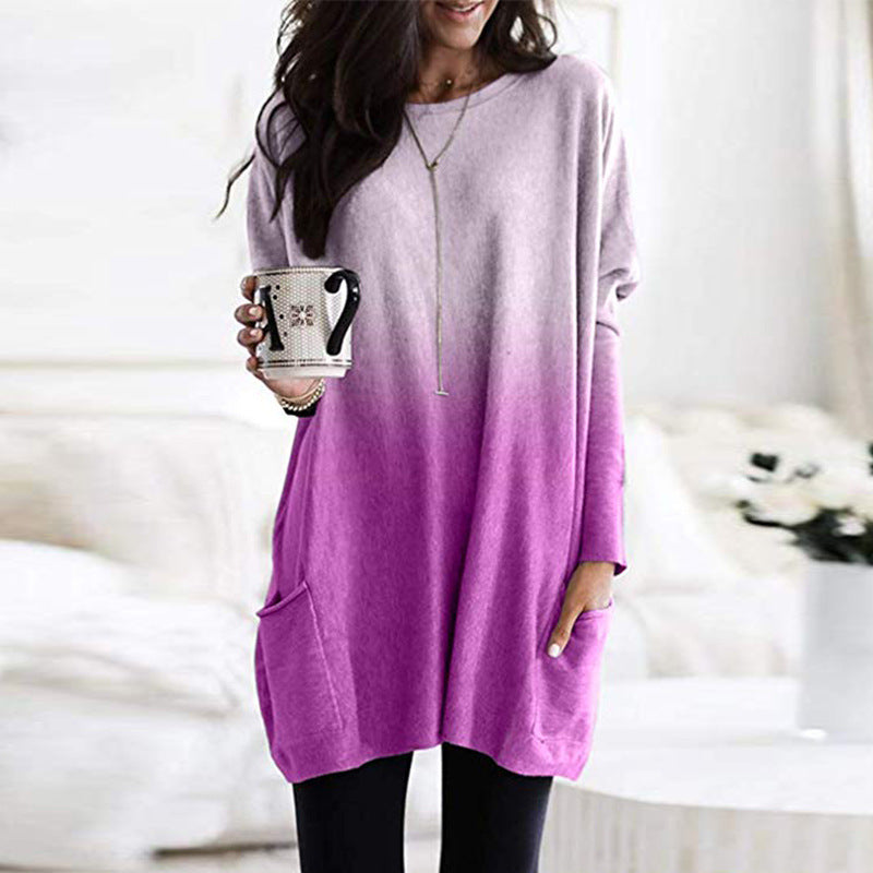Damen Übergröße Stricktunika mit Ombre-Effekt und Patttaschen – Mavelle