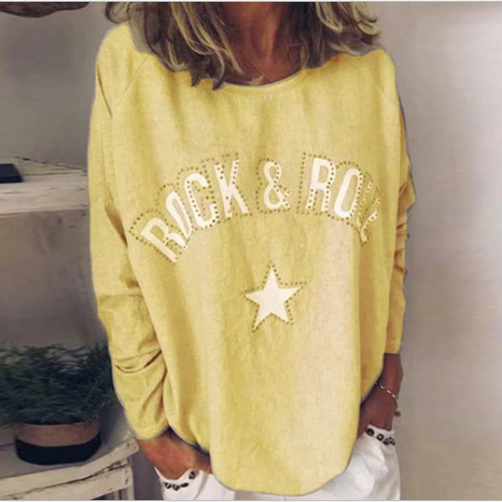Damen Oversize-Sweatshirt mit Rock-and-Roll-Print und Sternapplikation Echoarchiv