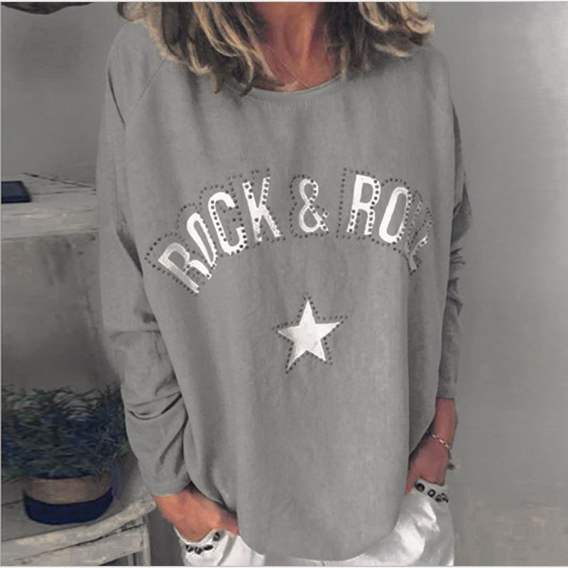 Damen Oversize-Sweatshirt mit Rock-and-Roll-Print und Sternapplikation Echoarchiv