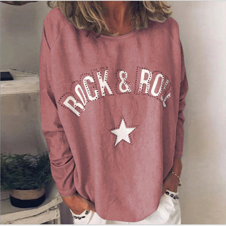 Damen Oversize-Sweatshirt mit Rock-and-Roll-Print und Sternapplikation Echoarchiv