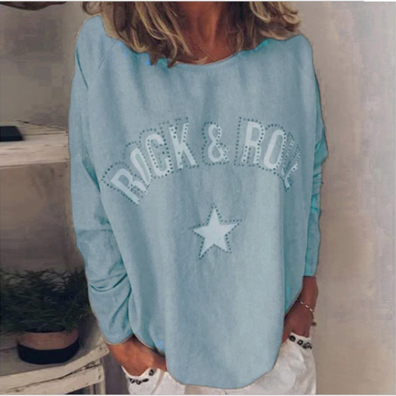 Damen Oversize-Sweatshirt mit Rock-and-Roll-Print und Sternapplikation Echoarchiv