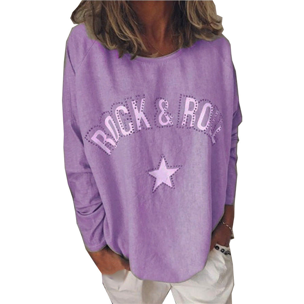 Damen Oversize-Sweatshirt mit Rock-and-Roll-Print und Sternapplikation Echoarchiv