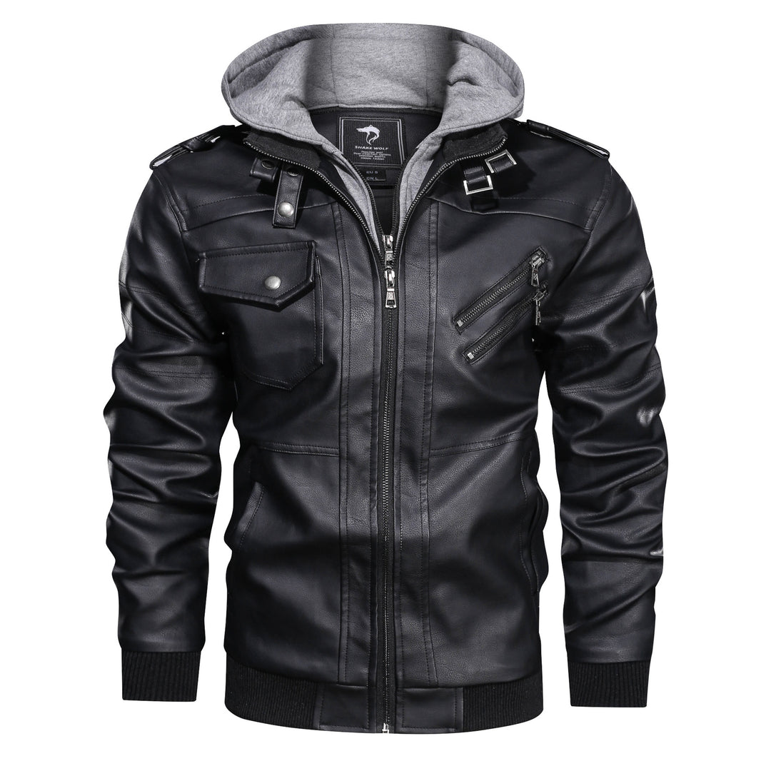 Herren Lederimitat-Bomberjacke mit Kapuzeneinsatz im Sweat-Look & Utility-Details Echoarchiv