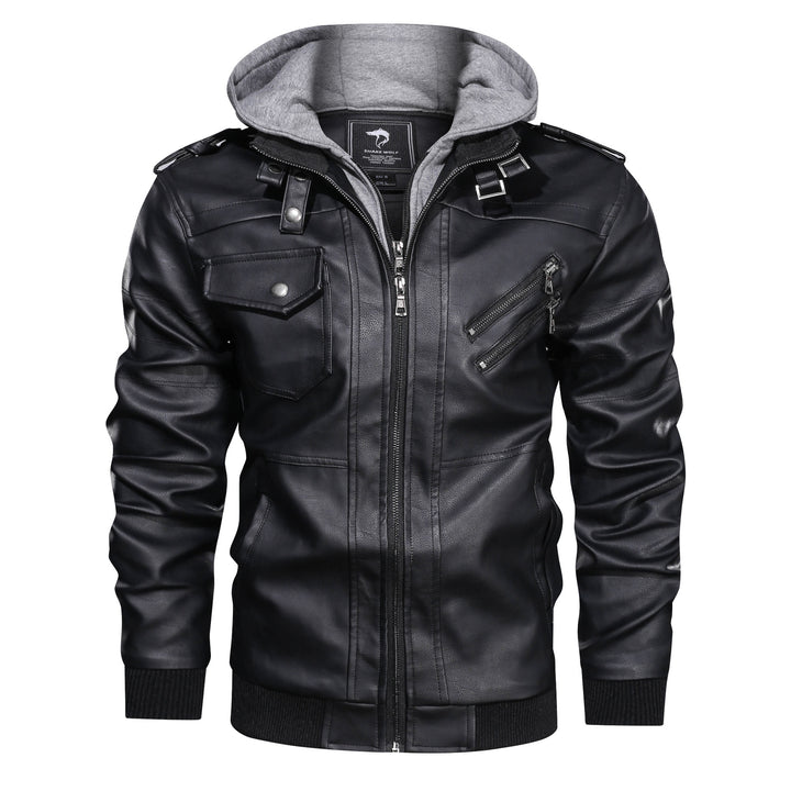 Herren Lederimitat-Bomberjacke mit Kapuzeneinsatz im Sweat-Look & Utility-Details Echoarchiv